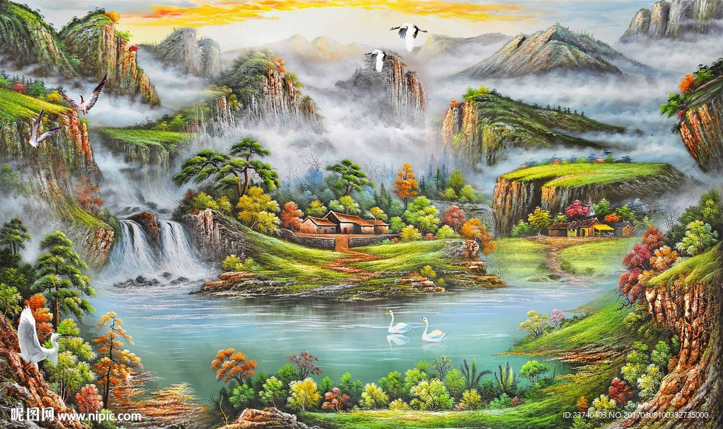 油画风景背景墙