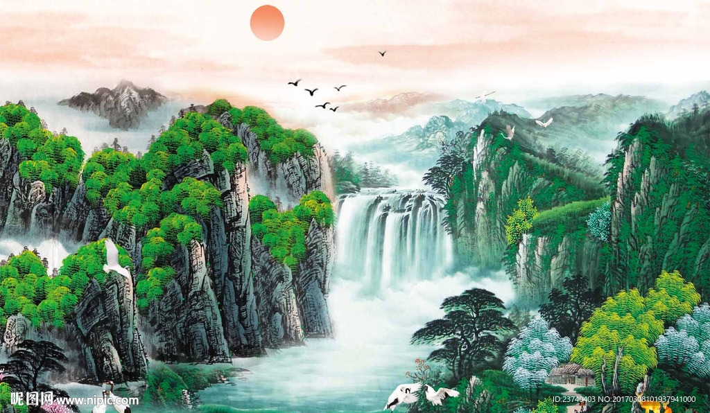 国画山水电视背景墙
