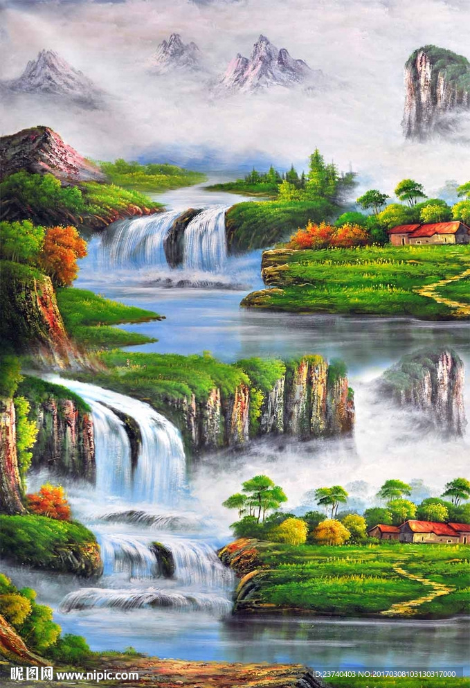 油画风景玄关背景墙