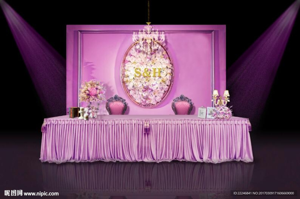 紫色主题婚礼签到区效果图