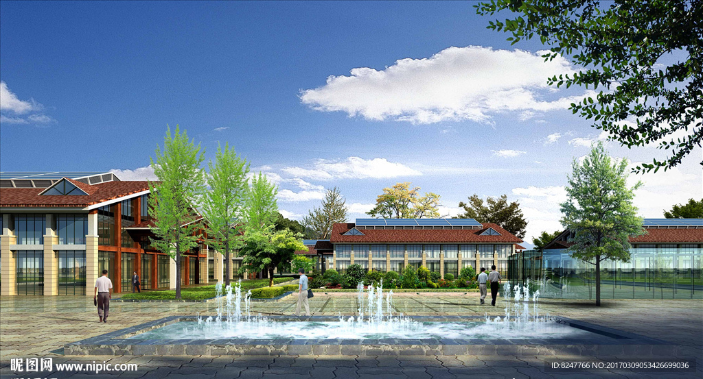 高档会所景观建筑效果图