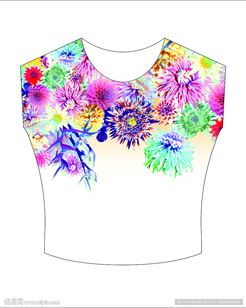 涂鸦手绘彩色菊花碎花群