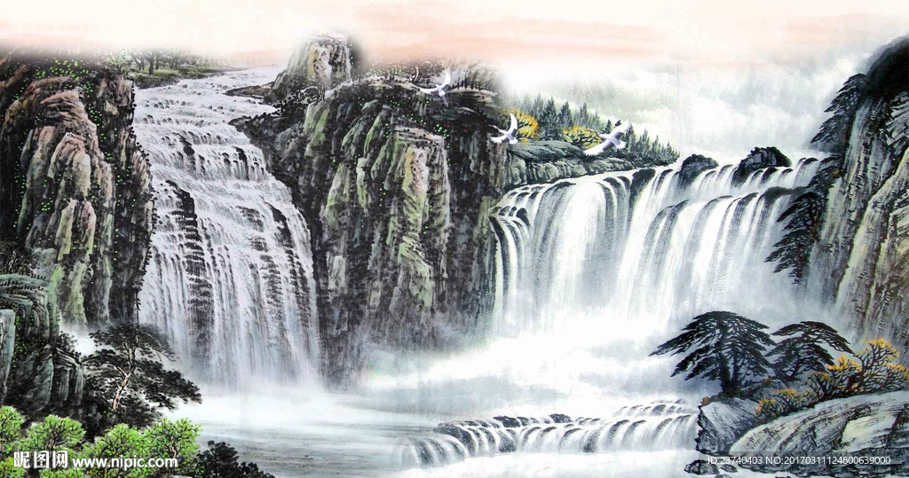 山水国画电视背景墙