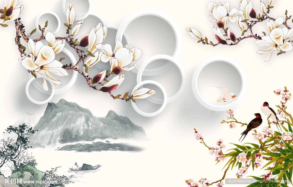 3d背景墙花鸟