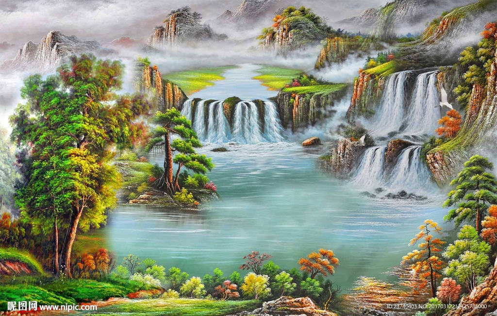 山水油画背景墙