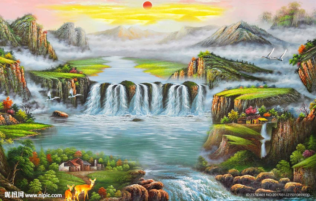 山水风景油画背景墙