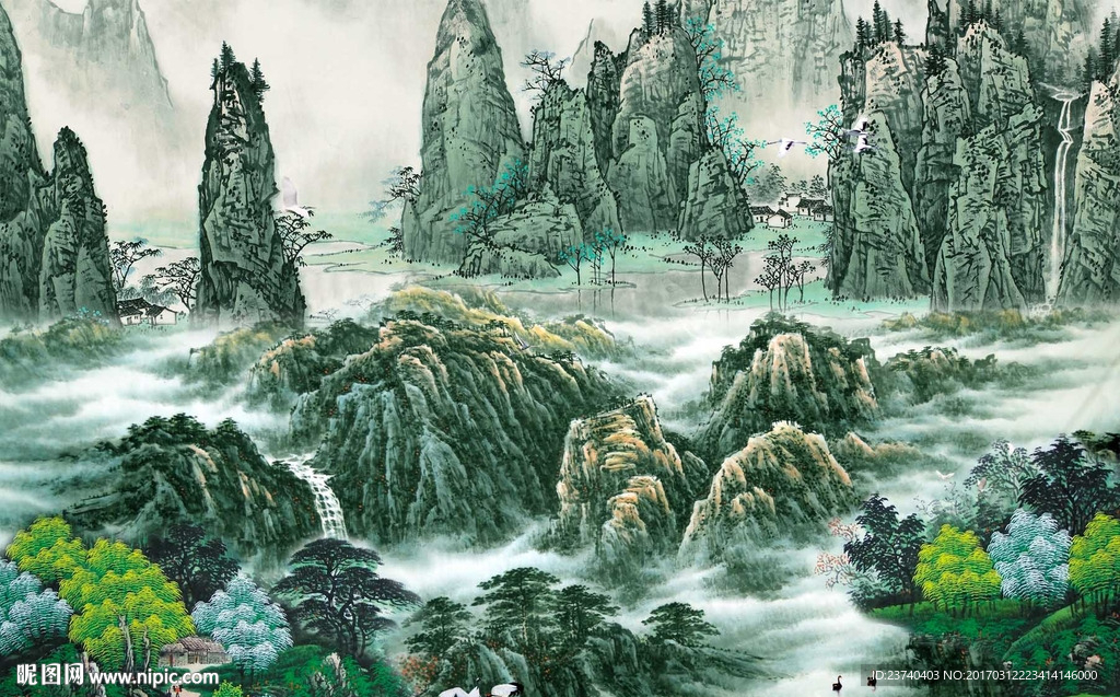 山水国画电视背景