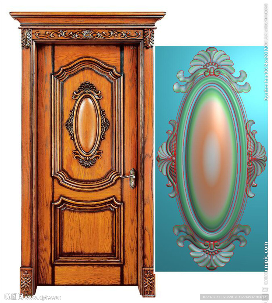 椭圆洋花贴花门花门板精雕图浮雕