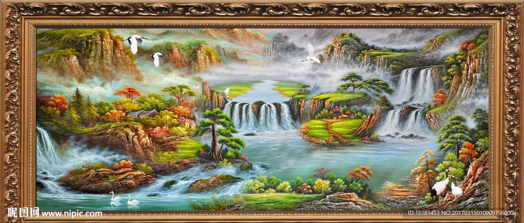 聚宝盆油画风景