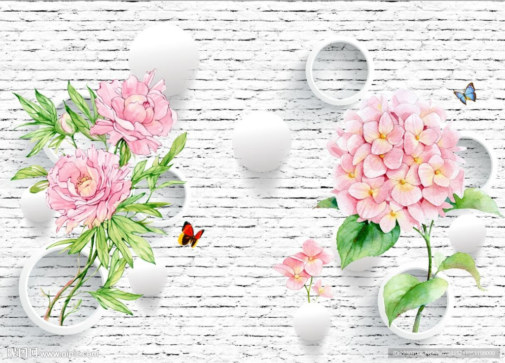 3D墙砖玫瑰花