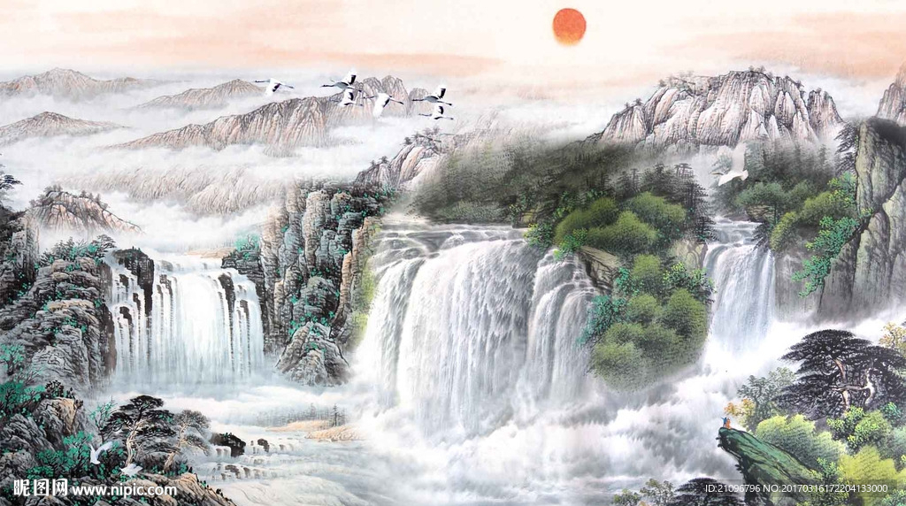 山水国画电视背景墙