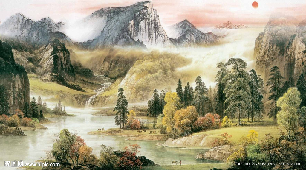 山水国画电视背景墙