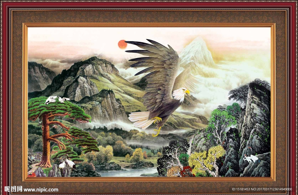国画迎客松