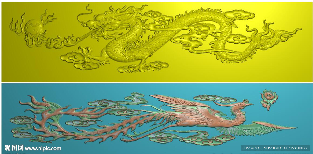 龙凤棺木棺材左右帮精雕浮雕灰度