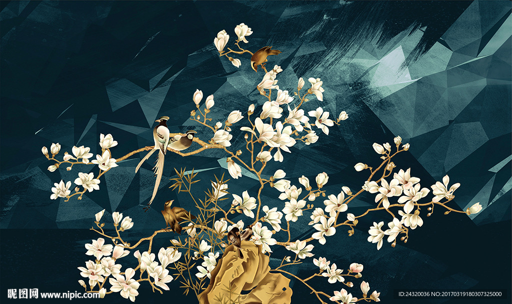 简约新中式花鸟装饰画背景墙