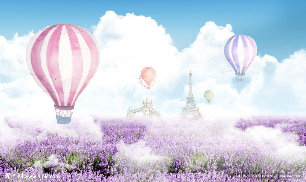 薰衣草风景热气球
