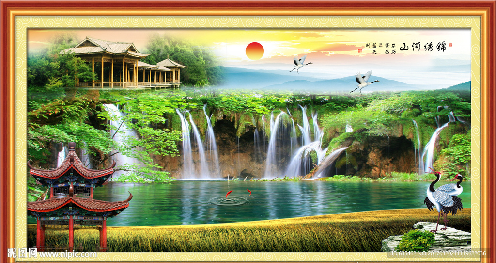 3D山水画背景墙