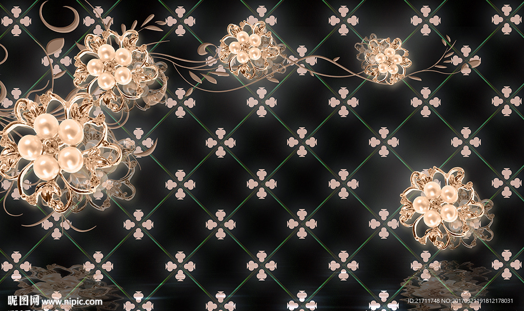 梦幻珠宝花卉软包电视背景墙