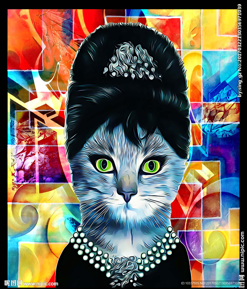 猫拟人赫本插画