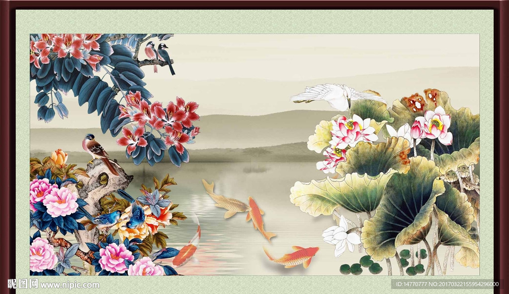 国画花鸟荷花