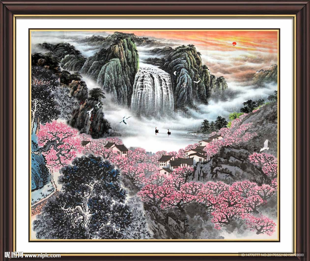 国画瀑布 江山如此多娇