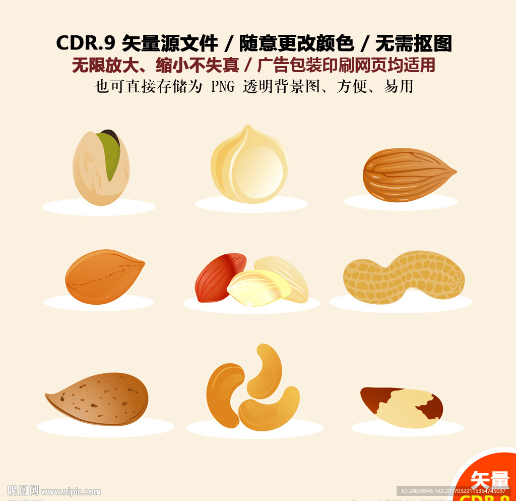 卡通坚果核桃腰果矢量素材