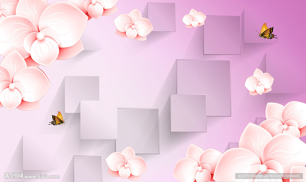 梦幻花卉蝴蝶电视背景墙