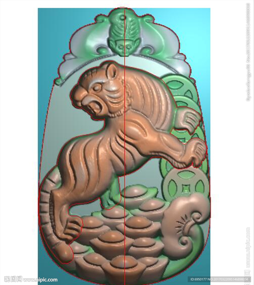 十二生肖挂件老虎精雕浮雕灰度