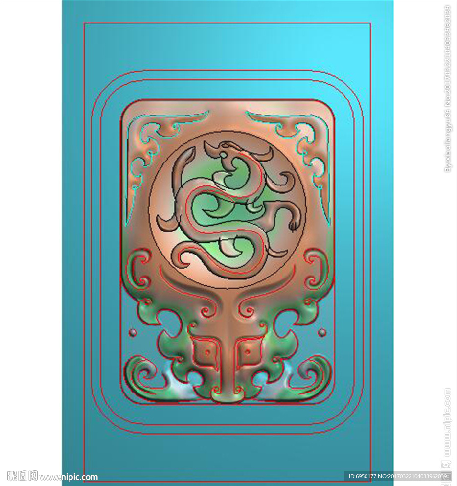 仿古兽牌龙牌玉雕兽面精雕图浮雕