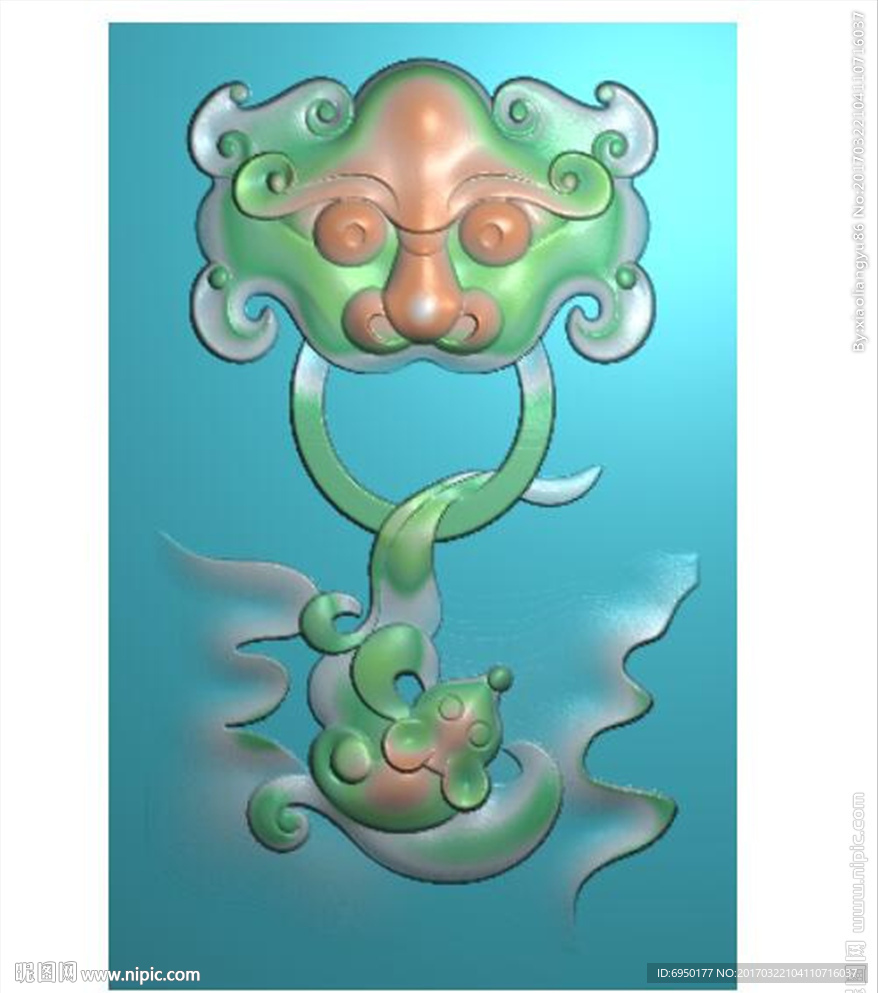 蝙蝠兽头福寿牌子挂件精雕图浮雕