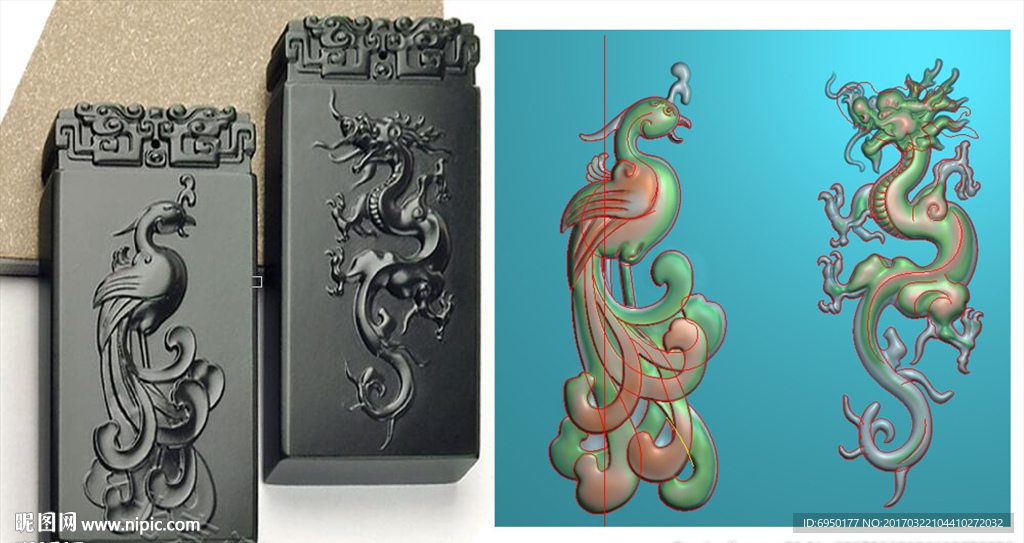 仿古龙凤挂件对牌精雕浮雕灰度