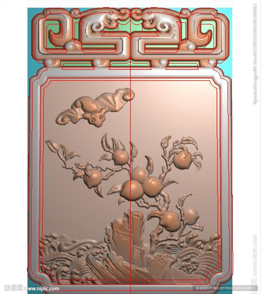 方牌蝙蝠桃子老鼠精雕浮雕灰度