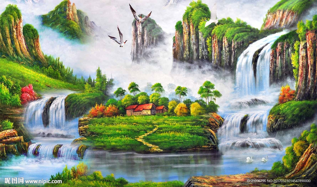 风景山水油画背景墙