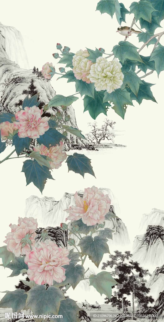 国画玄关花鸟