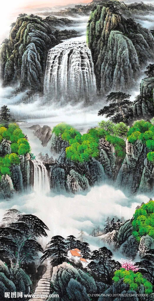 国画瀑布玄关