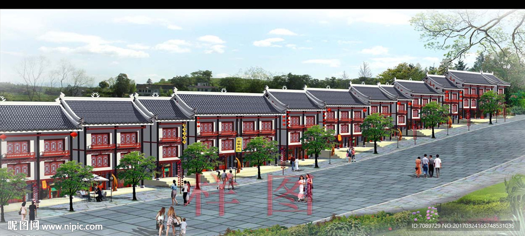 仿古街道效果图