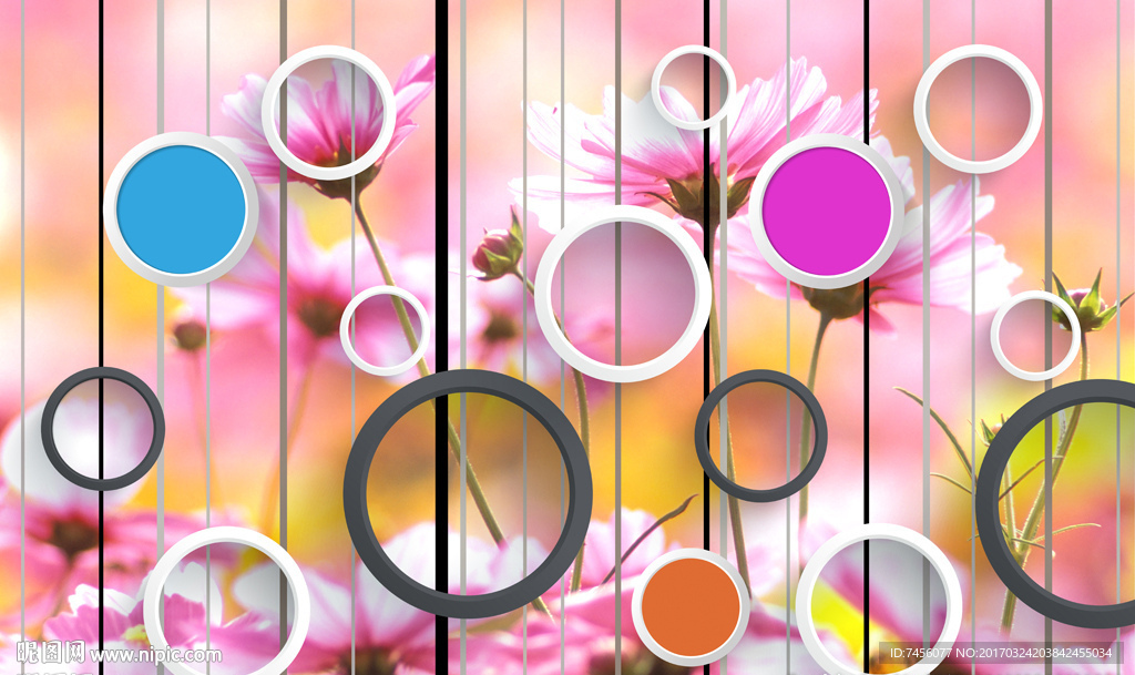 唯美花瓣时尚彩色立体圈圈背景墙