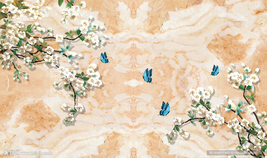 蝶恋花浪漫大理石背景墙