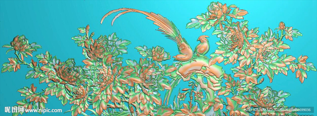 牡丹花 孔雀 花鸟 风景 精雕