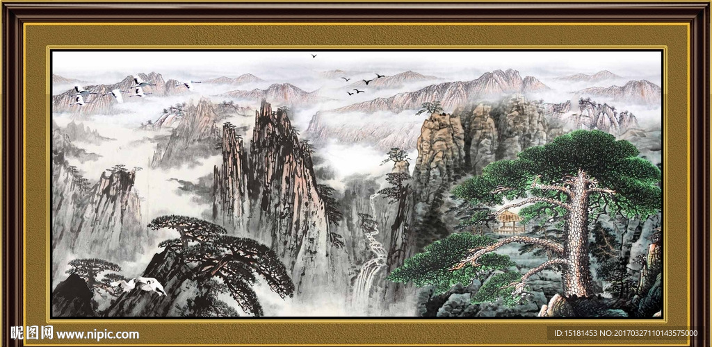 山水国画迎客松