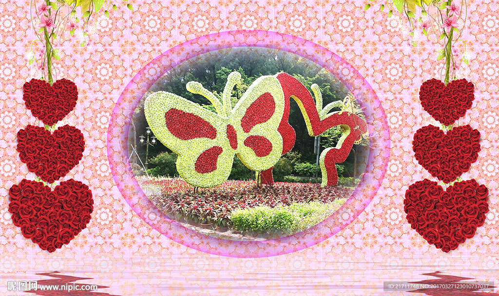 梦幻蝴蝶花纹电视背景墙