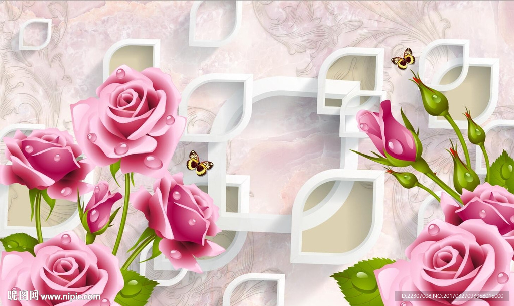 3D玫瑰花朵图
