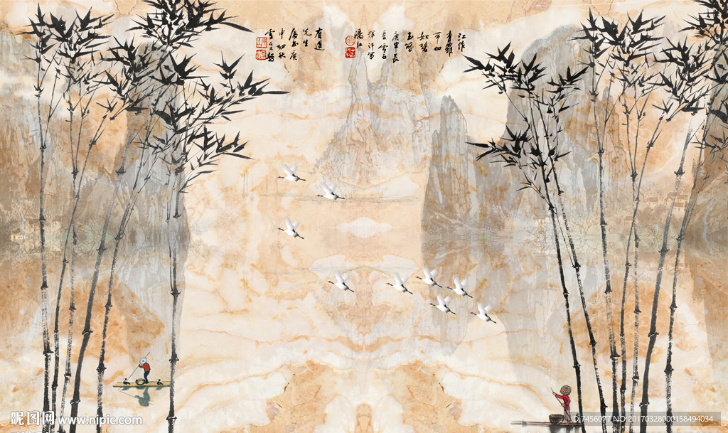 水墨竹林大理石背景墙
