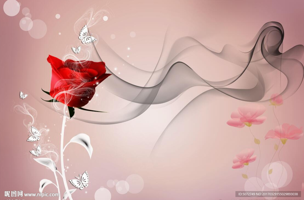 梦幻玫瑰烟雾蝴蝶花卉时尚背景
