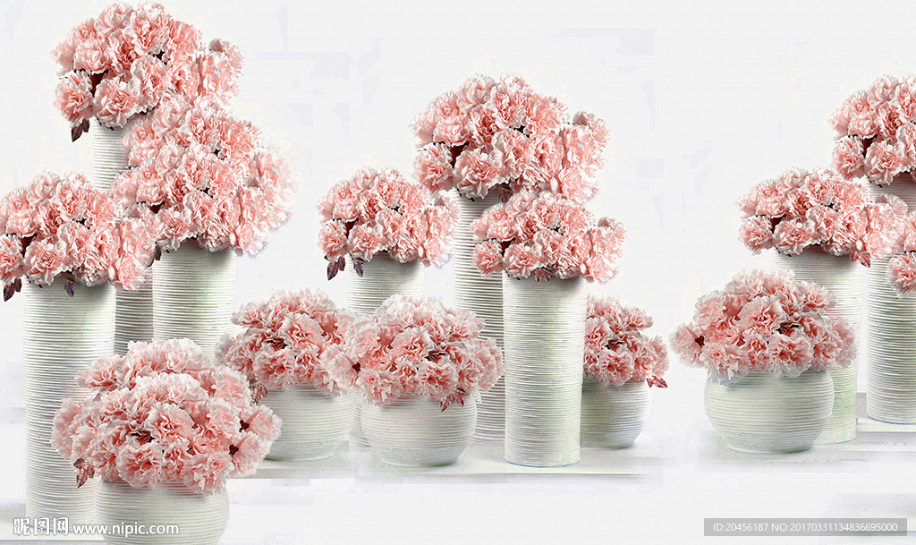 3D柱子花卉背景墙
