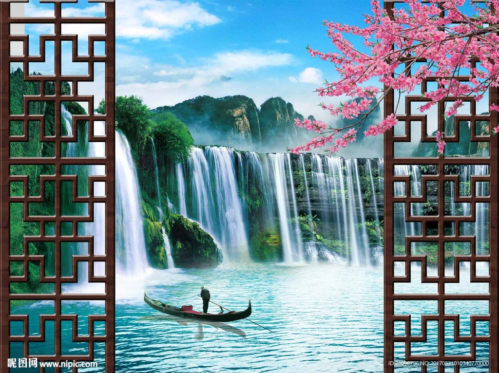 流水风景背景墙
