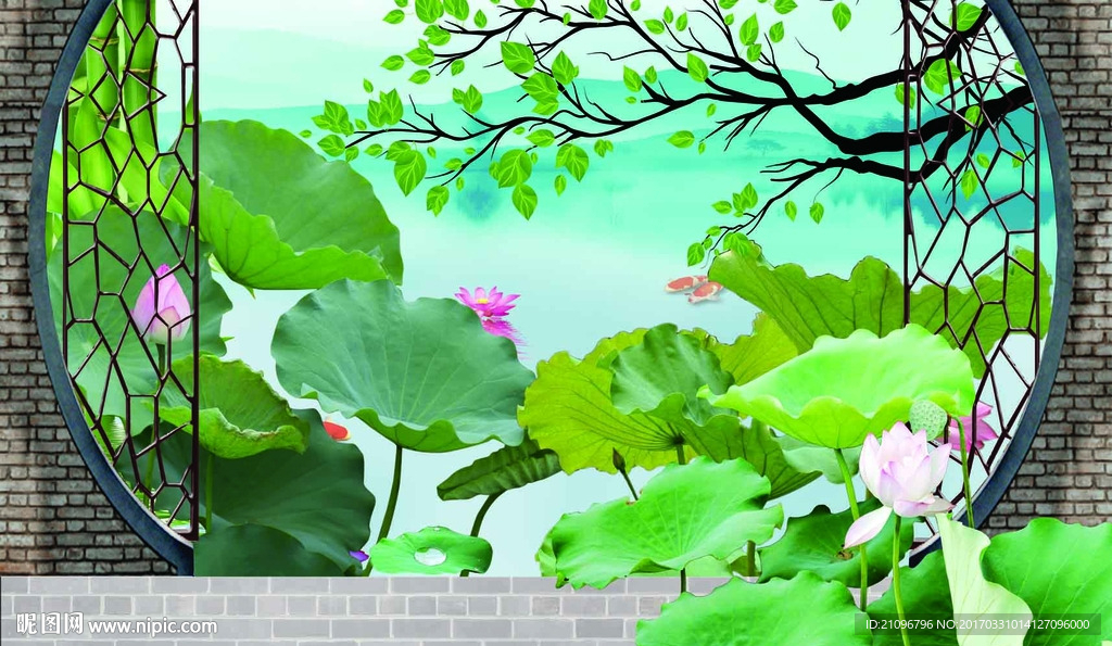 3d荷花背景墙