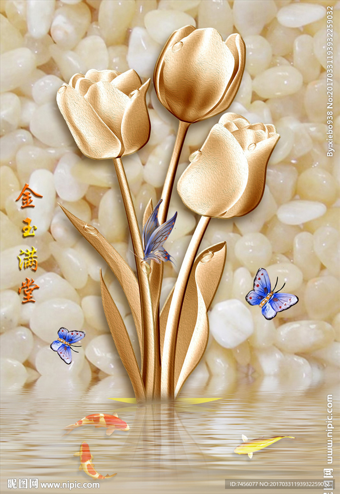 复古欧式百合花立体玄关壁画