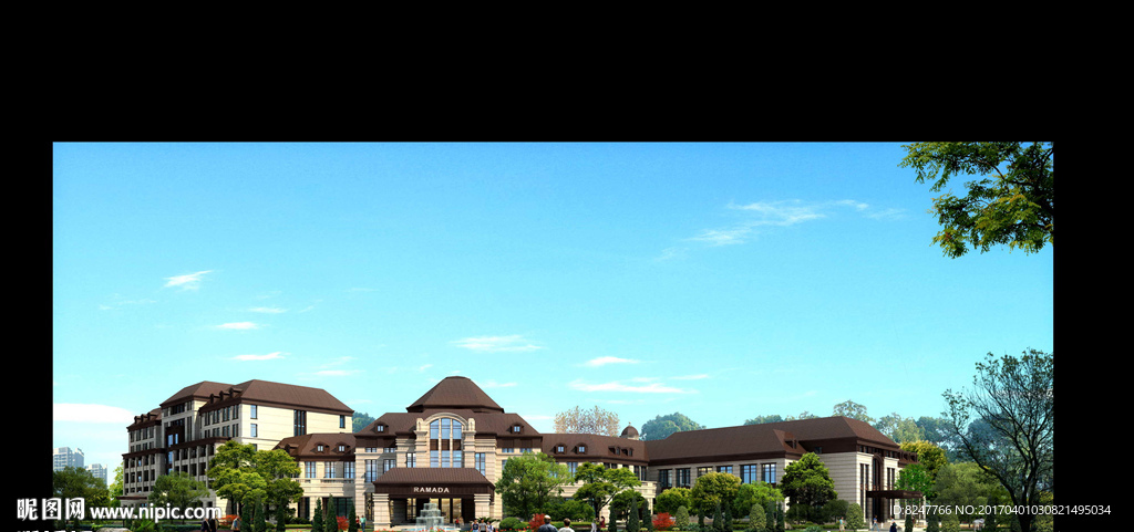 私人高档会所绿色景观建筑效果图