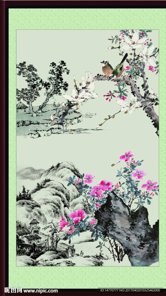 竖幅国画花鸟